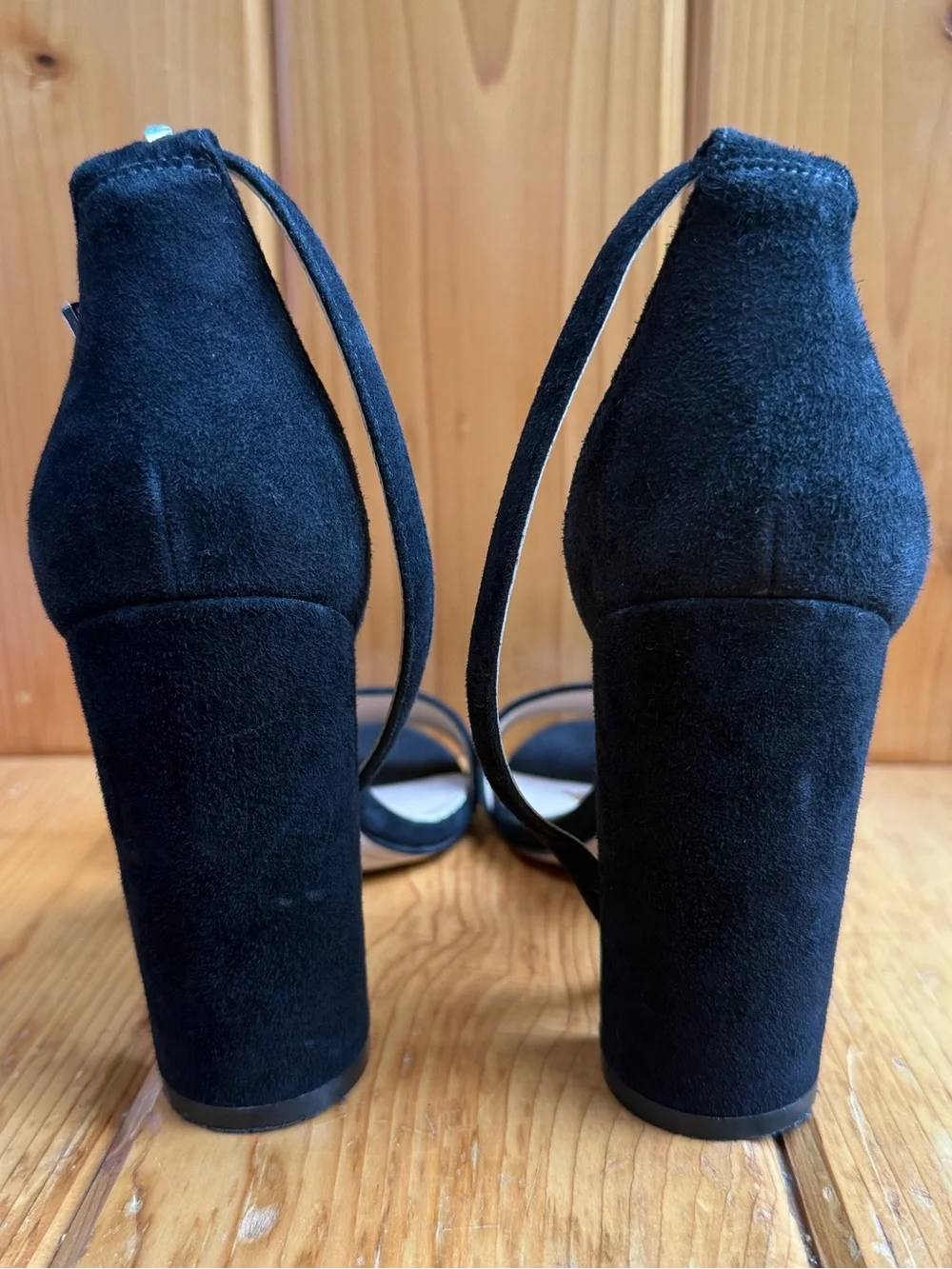 Size 8 Sam Edelman Yaro Black Suede High Heel Sandal Ankle Strap 4 in Block Heel